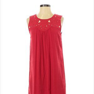 Flowy Red Dress with Eyelet Cutouts on Top